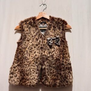 Horrods Leopard Print Faux Fur Vest with Bow